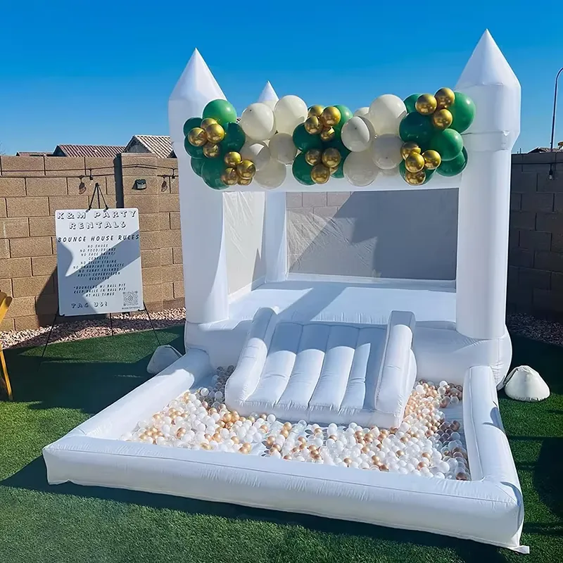 Water Slide Inflatable - 20264m Beyaz Renkli Şişme Oyun Parkı,